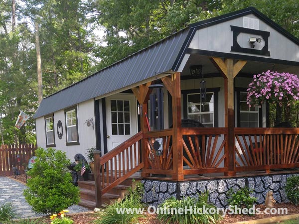 Hickory Sheds Lofted Deluxe Porch with Stone Foundation
