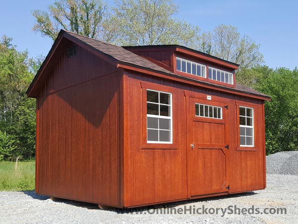 Hickory Sheds Dormer Utility Shed Stained Mahogany