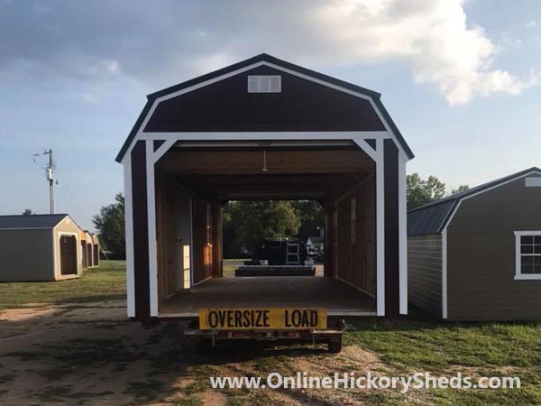 Hickory Sheds Lofted Barn Garage Double Garage Doors Open