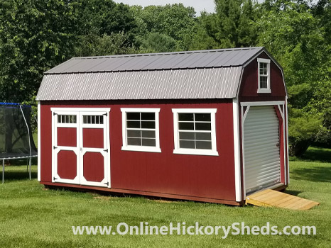 Hickory Sheds Lofted Barn Garage Painted Scarlet Red White Trim