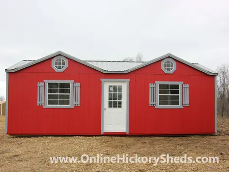 hickory-sheds-gable-dormer-sm-3 Old Hickory red Utility Shed with two Gable Dormers